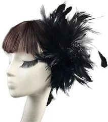 トカリリ コサージュ 花 ダンス ヘアアクセサリー フェザー ヘッドドレス 髪飾り 成人式 前撮り 二次会 撮影会 和装 パーティー ウェディング 社交ダンス(ブラック)