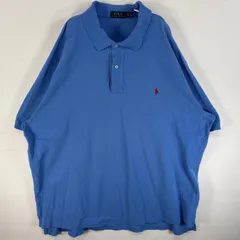 古着 ポロ・ラルフローレン POLO RALPH LAUREN 鹿の子 半袖 ポロシャツ ワンポイント ロゴ 刺繍 大きいサイズ 2ボタン 3XB  水色系 無地 メンズ