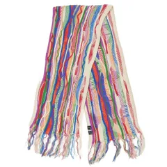 ポールスミスジーンズ Paul Smith JEANS 3D 立体 ニット マフラー フリンジ ストール ウール コットン オーストラリア製 総柄 ストライプ マルチカラー メンズ レディース