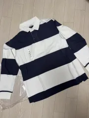 （ M ) ユニクロ JW Kinloch Anderson(キンロックアンダーソン) オーバーサイズ ストライプ ポロシャツ ネイビー