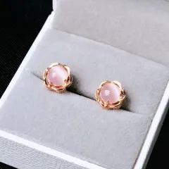 047P【高品質✨】キャッツアイ　ローズクオーツ　ピンクゴールド　お花　ピアス