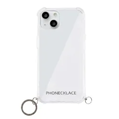 PHONECKLACE iPhone 13 ケース ストラップ用リング付き クリア [ TPUとポリカーボネートのハイブリッド ストラップホール 耐衝撃 密着痕防止 ワイヤレス充電 ] ガンブラックチャーム PN21600i13BK【国内正規品】