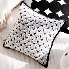 立体感が美しい格子柄刺繍クッションカバー45×45cm?韓国インテリア 北欧風 カフェ風にも?クッションカバー 刺繍 立体 毛糸 デザイン おしゃれ 北欧風 ナチュラル 韓国インテリア 手仕事 リビング