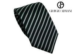 ジョルジオ アルマーニ ネクタイ GIORGIO ARMANI 360087 1A915 00020 BLACK ブラック系地 グレー系Xホワイト系 レジメンタル ストライプ柄 シルク ジャガード ネクタイ
