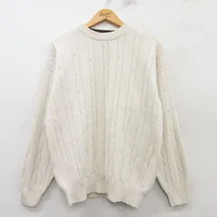 L/古着 長袖 ケーブル セーター メンズ 00s コットン クルーネック 白 ホワイト 25mar12 中古 ニット トップス