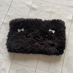 【犬力】ハンドメイド 犬顔ポーチ ブラック【1点モノ】