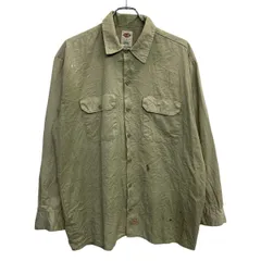 Dickies 長袖 無地シャツ L カーキ ボタンダウン ワークシャツ W胸ポケット コットンポリ混合 春物 a710-6075のサムネイル