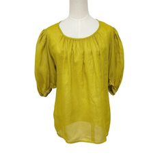 中古 イブサンローラン Yves Saint Laurent リネンブラウス クリーニング済み 麻 マスタード レディース サイズ9