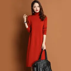 ☆ レッド ☆ ニットワンピース konepiece48 ニットワンピース レディース タイト ニットワンピ タイトワンピース ニット ワンピ ワンピース チュニック カットソー きれいめ 膝丈 ひざ丈 タートルネック ハイネック 暖かい あたたかい あったか