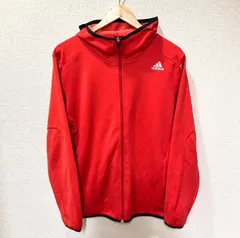 (^w^)b adidas アディダス パーカー トップス ジップアップ ロゴ アウター 羽織り トレーニング スポーツ サッカー ポリエステル 赤系 メンズ サイズL