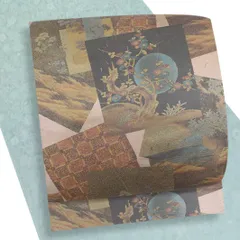 【中古】袋帯 リサイクル ピンクベージュ 金 青 橙 梅 月 菊 蔦 柿 色紙 モダン 結婚式 礼装用 フォーマル 入学式 卒業式 入園式 卒園式 七五三 お宮参り お茶会 中古 お仕立て済み 和装 着物 No.6-0161