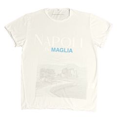 ★新品★ MADE IN ITALY製 MAGLIA 2025年AWモデル 「NAPOLI IN MAGLIA」 イタリア都市シリーズ ナポリ 卵城 プリント クルーネックTシャツ ホワイト×ナポリブルー M～XLサイズ