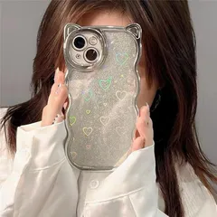 Jinrayplus iPhone 15 ケース 韓国 おしゃれ おもしろ メッキ 曲面 ベゼル iPhoneケース 贅沢 3D ステレオ 猫耳 が光る レーザー 光沢 ハート型 キラキラ フラッシュペーパ かわいい 面白い スマホケース 【iPhone1 1