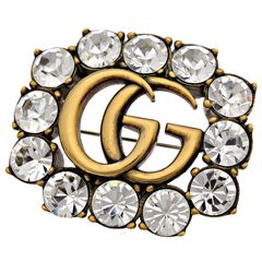 グッチ GUCCI ブローチ GG マーモント ラインストーン ゴールド - メルカリ