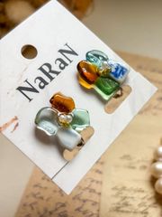 536≫シーグラスとシー陶器のmixイヤリング