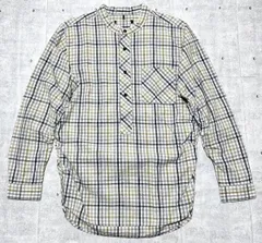 新品 Johnbull サンプル品 プルオーバー ヘンプシャツ グランパシャツ　　ジョンブル チェックシャツ ポケット 袖&サイドゴム入り 柳9438 麻シャツ 混紡 バンドカラー スタンドカラー ノーカラー