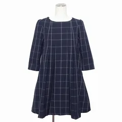 ダズリン dazzlin ワンピース ミニ Aライン チェック 七分袖 S 紺 ネイビー