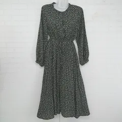 ◇ ◎ natural couture 小花柄 大人かわいい バンドカラー ロング ワンピース サイズF ブラック ブラウン レディース E  【1305250025315】