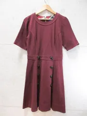 BLUE LABEL CRESTBRIDGE ブルーレーベルクレストブリッジ ワンピース 半袖 膝丈 無地 スリット袖 ボタン ボルドー 38サイズ 55J70-827-75