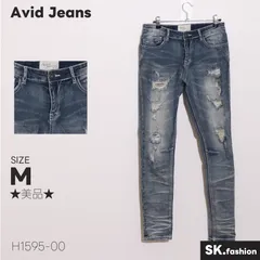 ★美品★ Avid Jeans アビッド ジーンズ パンツ　スキニー　デニム　ダメージ加工　ステッチ　綿混 　ブルー　ネイビー　 【H1595-00】 送料無料　古着　レディース