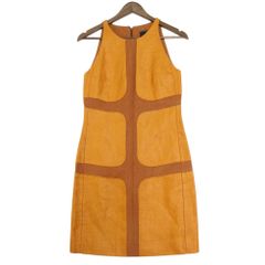 ロンシャン LONGCHAMP リネン コットン 切替 ノースリーブ ワンピース 膝丈 ハーフ L5574-LIF 36 S キャメル ブラウン ur134