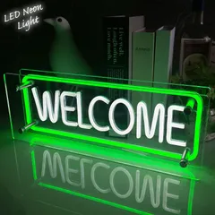 LEDネオンサイン ネオン管風 WELCOME インテリア ライト LED ネオンサイン 看板 サインボード 光る 光る看板 ネオン 部屋 玄関 子供部屋 カフェ バー 雑貨 アメリカ雑貨 アメリカン雑貨 ネオン管 ネオンチューブ 店舗用 NK-52WH