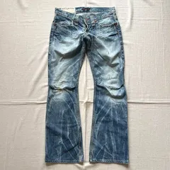 00s　archive　BLUE WAY　鬼ヒゲブリーチ　ダメージ加工　フレアデニム　ブーツカットシルエット　Y2K　グランジ　お兄系