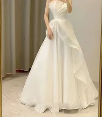 ウエディング ドレス ロングドレス ホワイト 上品 結婚式 前撮り チューブトップ フレア Aライン シンプル 大人 お洒落 0739