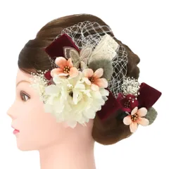 髪飾り 成人式 つまみ細工 赤 振袖 前撮り 袴 リボン 花 2点セット ワインレッド サーモンピンク 白 ゴールド 蝶 ちりめん 組 No.9-5140