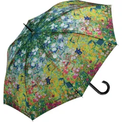 傘 名画モザイクアートシリーズ〜木製ジャンプ傘〜 クリムト「フラワーガーデン」 おしゃれ レディース 長傘 雨傘 レイングッズ 大きめ 雨の日 おでかけ 58cm モダン ギフト プレゼント 雨 ワンタッチ 5Lサイズ