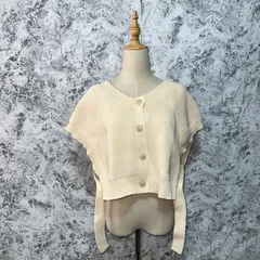 美品　VINTAGE　ヴィンテージ　ビンテージ　KHALITA　カーディガン　ショート丈　ニット　丸襟　薄手　半袖　春　秋【size M】　ベージュ　薄茶　オフホワイト　薄白