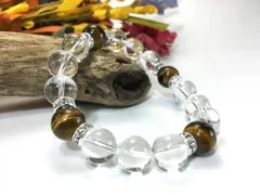 パワーストーン ブレスレット 水晶 タイガーアイ 12mm  （シルバー）メンズ・レディース　男性・女性　数珠ブレス　開運 ハンドメイド  [I]