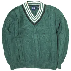 OLD GAP オールドギャップ イギリス製 90s 紺タグ コットンチルデンニット M GREEN セーター ヴィンテージ ケーブル トップス g21199