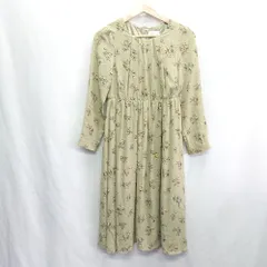 ◇ earth music&ecology 総柄 長袖 ロング丈 ワンピース サイズF カーキ系 レディース E  【1407180044869】