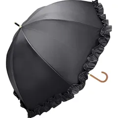 中谷 Natural Basic 晴雨兼用長傘 UVフリルドーム ブラック 【914-052】 手開き 親骨サイズ:50cm ブラックコーティング加工 0