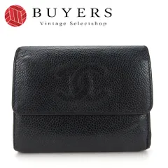 【中古】 シャネル 三つ折り財布 キャビアスキン ブラック ココマーク 6番台 レディース 女性 CHANEL