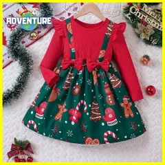 クリスマス　女の子ドレス A 90 100 110 120 130cm ワンピース　コスプレ子供キッズかわいい赤レッド　緑グリーン　X'mas柄リボン