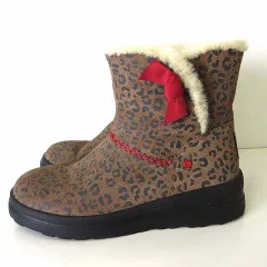 アグ UGG ブーツ ムートンブーツ ショート アニマル柄 ヒョウ柄 リボン 24.0cm ダークブラウン 黒 赤 くつ 靴 シューズ