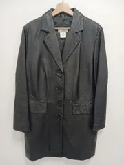 【古着】venezia vitale   メンズ　レザーコート　本革　ブラックレザー　美品