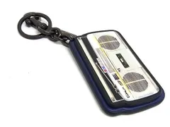 ■新品■未使用■ COACH コーチ レザー ラジオ キーホルダー キーリング バッグチャーム グレー系×ネイビー系 BG6714 