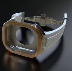 ホワイト×ローズゴールドシルバー★49mm apple watch ultraアップルウォッチラバーメタルカバーセット　ウルトラ　49ミリ用　カスタム ultra1/2/3
