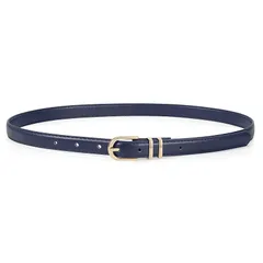 【新品】 [JASGOOD] ベルト レディース 細い 幅1.8cm 革 スーツ ベルト ワンピース ゴールド金具 おしゃれ パーティー 女性用 全長110cm 紺 0