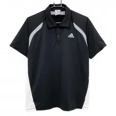 アディダス 半袖ポロシャツ 黒×グレー サイドメッシュ調 ロゴプリント メンズ L ゴルフウェア adidas