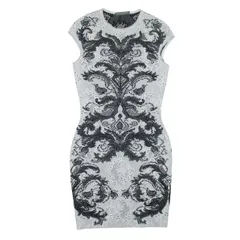 美品 アレキサンダーマックイーン ALEXANDER MCQUEEN レース編み ドレス ワンピース シルク レーヨン タイトシルエット フレンチスリーブ S 白 黒 361407/☆B91/レディース/EK1のサムネイル