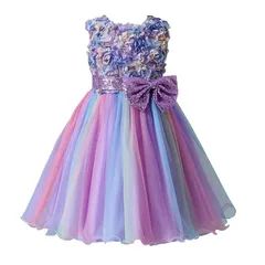 【新品】 [Ｋａｙｉｙａｓｕ] ドレス 子供 ピアノ 発表会 入園式 女の子 虹色 スパンコール蝶結び 花柄 丸ネック フォーマル 卒業式 ガールズ 誕生日 3-13歳(140 虹色(パープル蝶結び)) 0