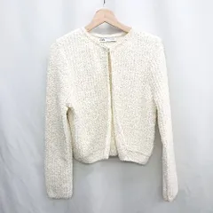 ◇ ⊇ ZARA ザラ ノーカラー 長袖 ジャケット サイズM ホワイト系 レディース E  【1412090026850】