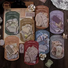 4種類 120枚 まとめ買い シール ラベル ビンテージ デコステッカー アンティーク調 コラージュ レトロ ペーパー