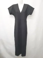 ◇ ⊂ Birthday Bash Vネック バックスリット 半袖 ロング丈 ワンピース サイズM ブラック レディース E  【1506180015869】