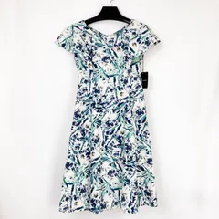 【未使用品】shozo tsujimura ショウゾウツジムラ 日本製 ノースリーブ フラワー 花 コットンワンピース ボタニカル柄トップス ドレス M 9号 ホワイト 白 グリーン 緑 コットン 綿  レディース 春夏 スプリングサマー