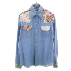 KENNINGTON ケニントン 70s ヴィンテージ 長袖 ウエスタンシャツ L ブルー系 メンズ 古着